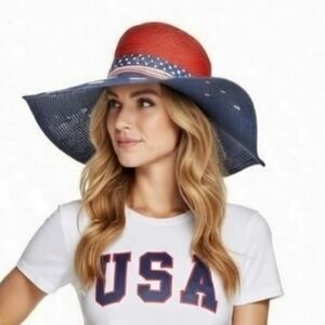 Patriotic Floppy Straw Hat Stars Stripes Boho 4th July Memorial Labor Americana